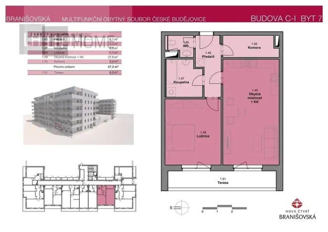 Prodej bytu 2+kk, České Budějovice, Čakovská, 67 m2