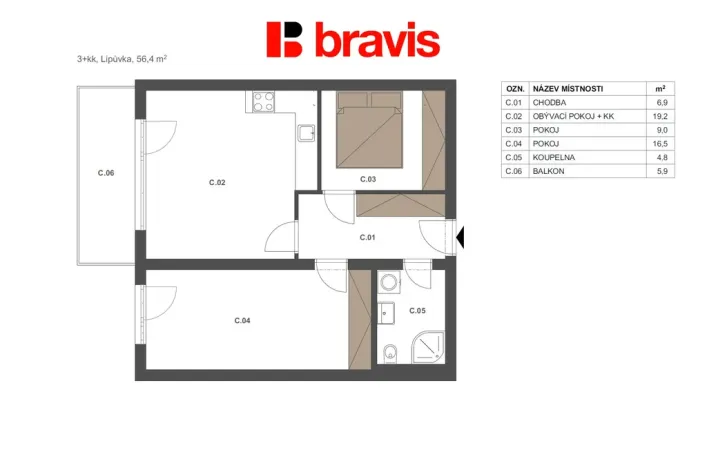 Prodej bytu 3+kk, Lipůvka, 56 m2