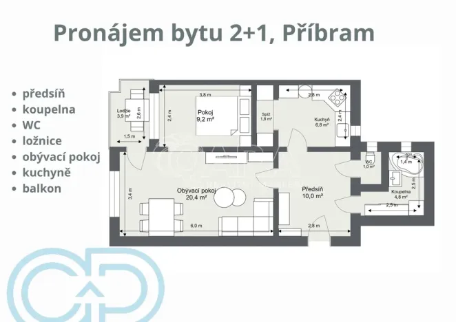Pronájem bytu 2+1, Příbram - Příbram III, Milínská, 53 m2