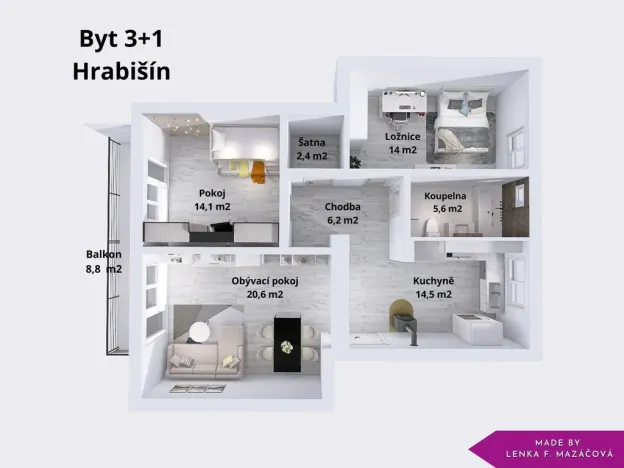 Prodej bytu 3+kk, Hrabišín, 79 m2