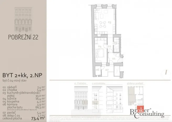 Prodej bytu 2+kk, Praha - Karlín, Pobřežní, 73 m2