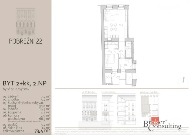 Prodej bytu 2+kk, Praha - Karlín, Pobřežní, 73 m2