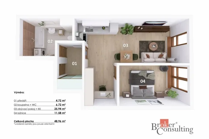 Pronájem bytu 2+kk, Praha - Libeň, Nad Rokoskou, 47 m2