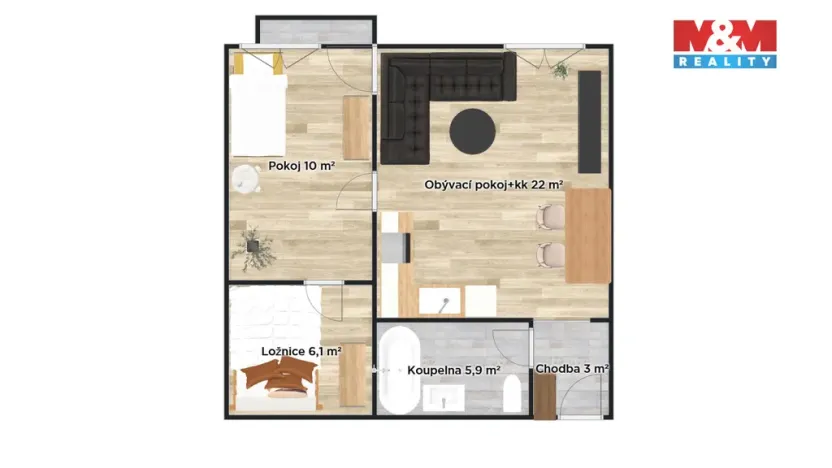 Prodej bytu 3+kk, Šestajovice, Komenského, 48 m2