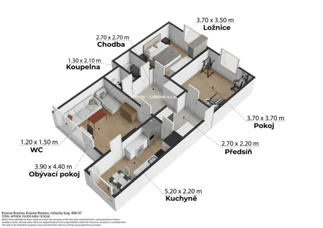 Prodej bytu 3+1, Ústí nad Labem - Krásné Březno, Vojanova, 78 m2
