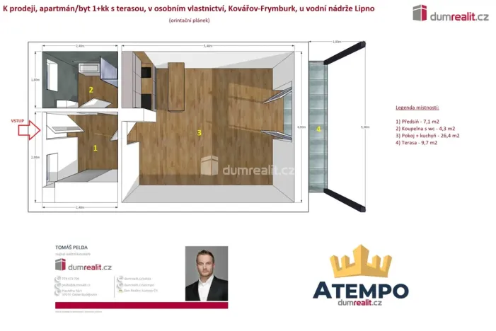 Prodej bytu 1+kk, Frymburk - Kovářov, 47 m2