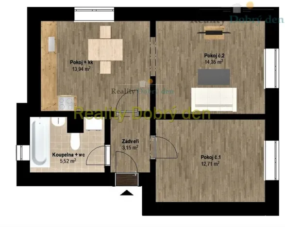 Pronájem bytu 2+1, Bruntál, Čs. armády, 48 m2