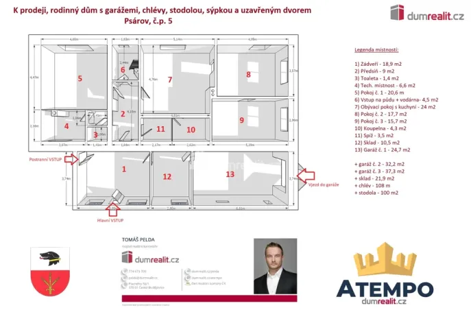 Prodej rodinného domu, Psárov, 486 m2
