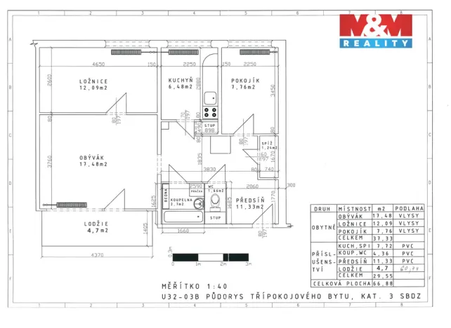 Prodej bytu 3+1, Brno - Starý Lískovec, Dunajská, 66 m2