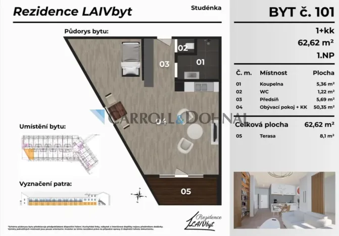 Prodej bytu 1+kk, Studénka - Butovice, Sjednocení, 50 m2