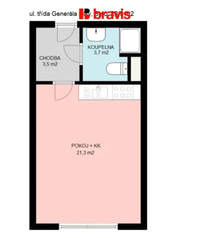 Pronájem bytu 1+kk, Brno - Černá Pole, třída Generála Píky, 28 m2