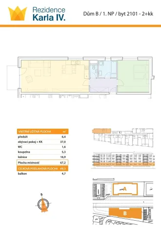 Pronájem bytu 2+kk, Rosice, Karla IV., 70 m2