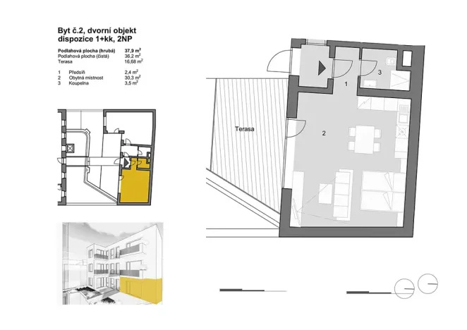 Pronájem bytu 1+kk, Brno, Spolková, 36 m2