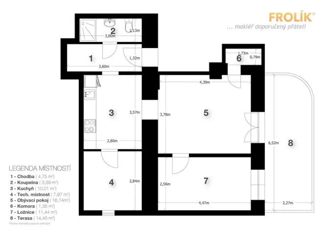 Pronájem bytu 2+kk, Praha - Bubeneč, Eliášova, 55 m2