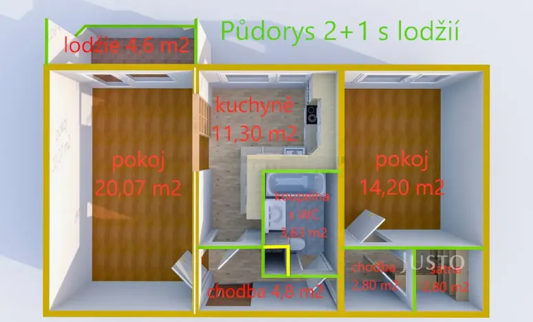 Pronájem bytu 2+1, Uherské Hradiště, Štěpnická, 60 m2