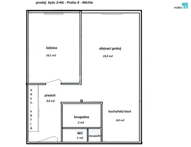 Prodej bytu 2+kk, Praha - Michle, Přímětická, 40 m2