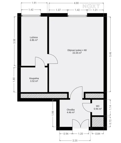 Pronájem bytu 2+kk, Praha - Nusle, Lounských, 38 m2