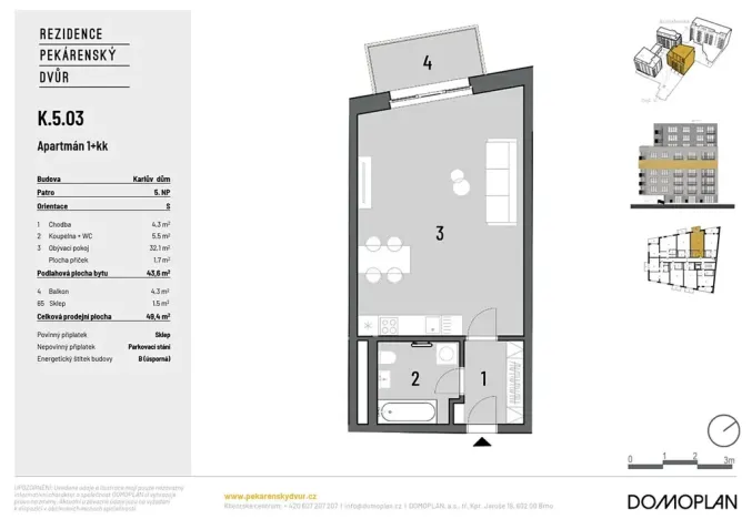 Prodej bytu 1+kk, Brno, Bratislavská, 43 m2