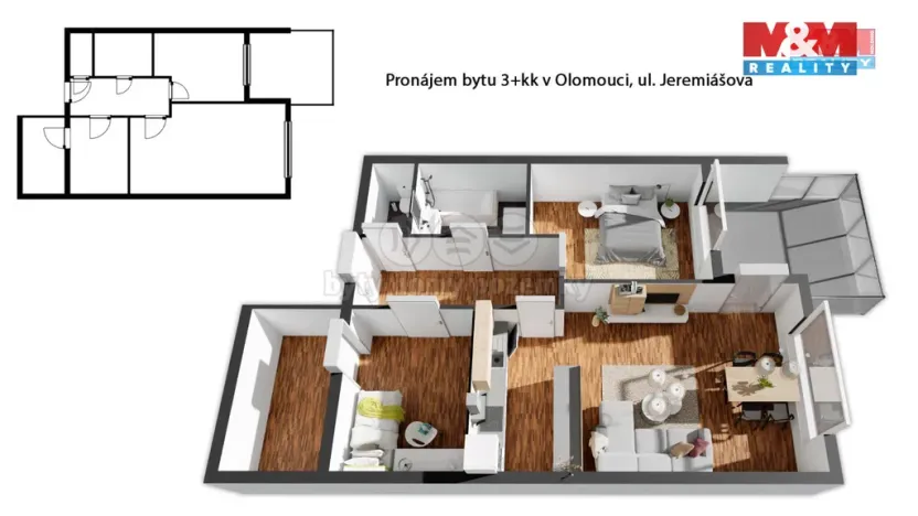 Pronájem bytu 2+kk, Olomouc - Povel, Jeremiášova, 66 m2