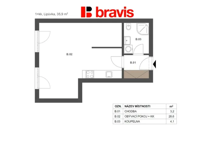 Prodej bytu 1+kk, Lipůvka, 35 m2