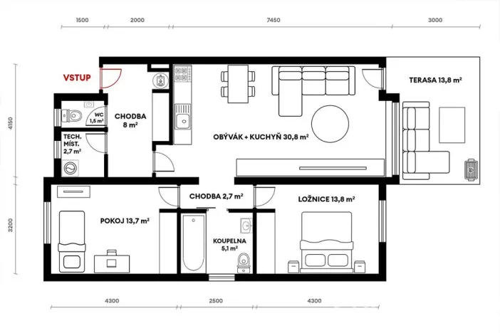 Prodej bytu 3+kk, Hostivice, Unhošťská, 78 m2