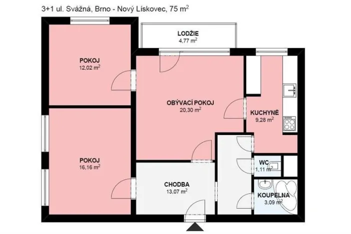 Pronájem bytu 3+1, Brno, Svážná, 70 m2