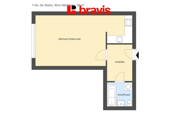 Pronájem bytu 1+kk, Brno, Ke Statku, 38 m2