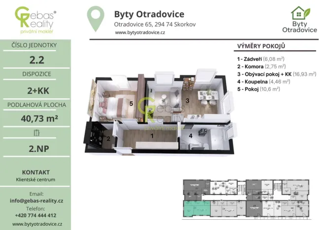 Prodej bytu 2+kk, Skorkov - Otradovice, 42 m2