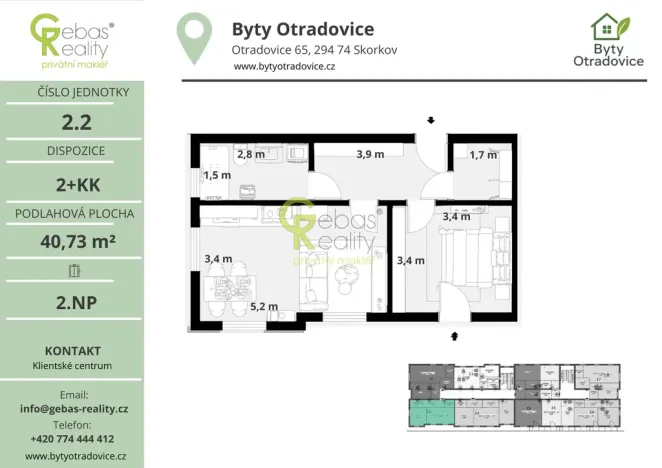 Prodej bytu 2+kk, Skorkov - Otradovice, 42 m2