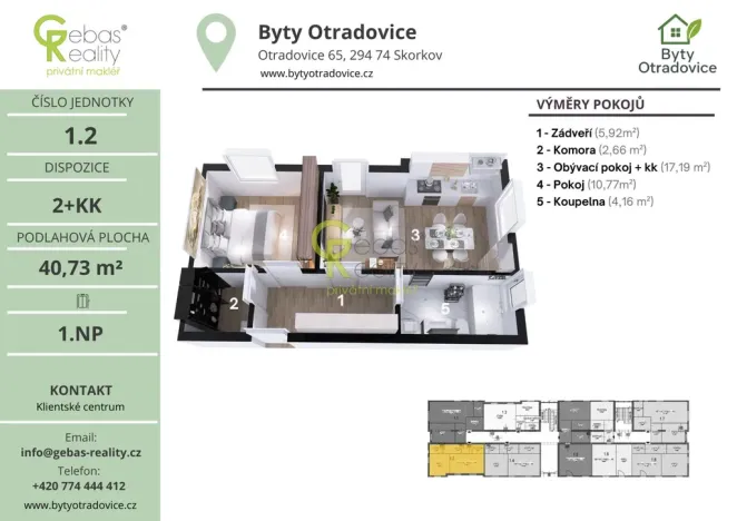 Prodej bytu 2+kk, Skorkov - Otradovice, 42 m2
