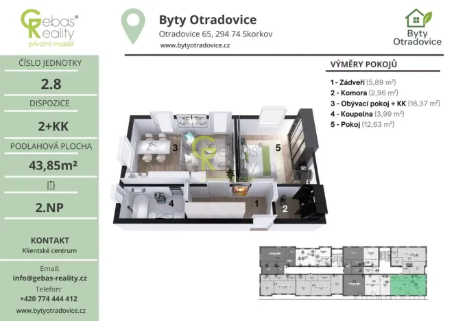 Prodej bytu 2+kk, Skorkov - Otradovice, 45 m2