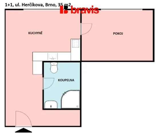 Pronájem bytu 1+1, Brno - Královo Pole, Herčíkova, 35 m2