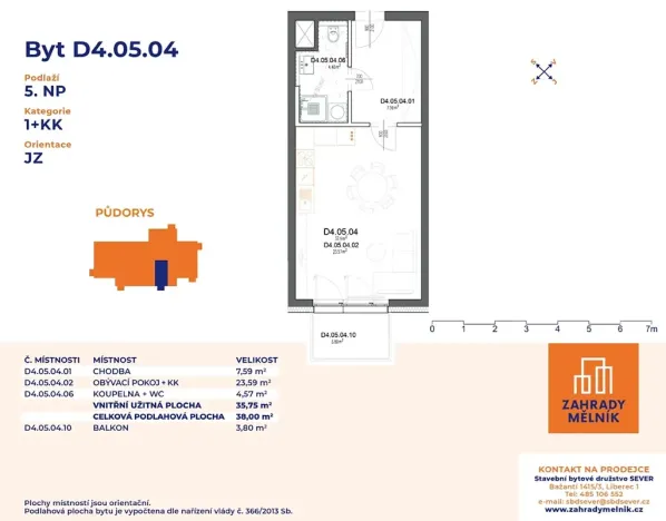 Prodej bytu 1+kk, Mělník, Bezručova, 38 m2