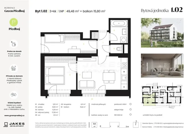 Prodej bytu 3+kk, Předboj, Ke Tvrzi, 49 m2
