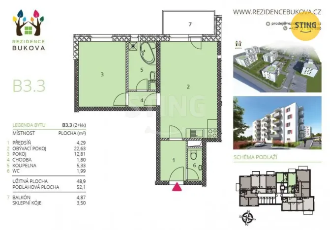 Pronájem bytu 2+kk, Jihlava, Buková, 52 m2