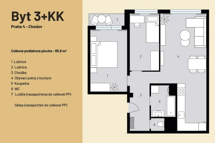 Prodej bytu 3+kk, Praha - Chodov, Bohúňova, 68 m2