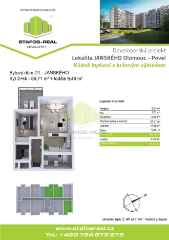 Pronájem bytu 2+kk, Olomouc, Janského, 59 m2