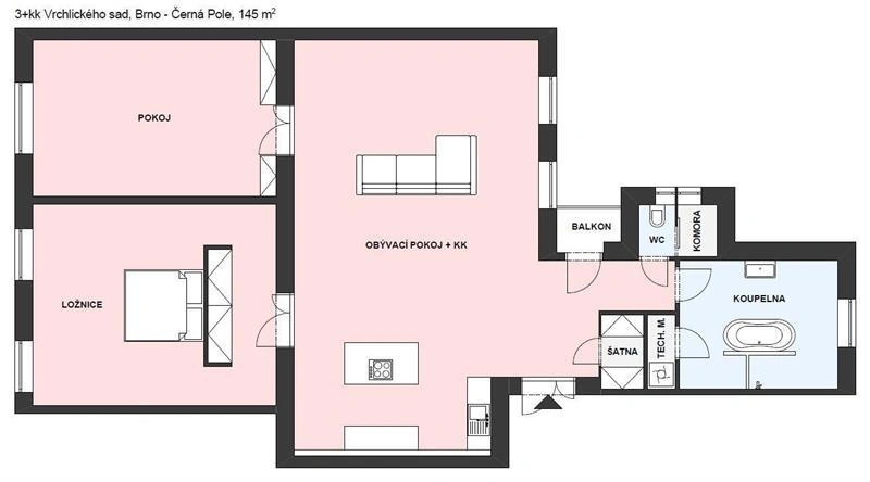 Pronájem bytu 3+kk, Brno, Vrchlického sad, 145 m2