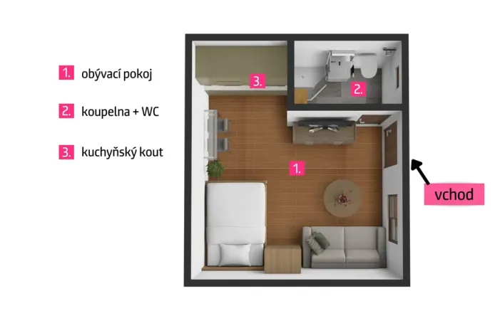 Pronájem bytu 1+kk, Jaroslavice, Hrádecká, 20 m2