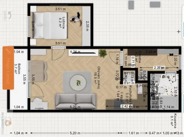Pronájem bytu 2+kk, Olomouc - Neředín, gen. Píky, 37 m2