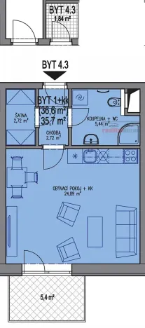 Pronájem bytu 1+kk, Brno, Sentická, 44 m2