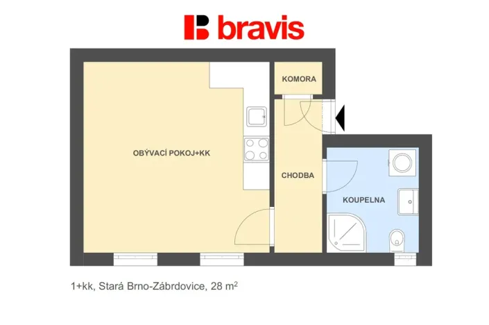 Pronájem bytu 1+kk, Brno, Stará, 28 m2
