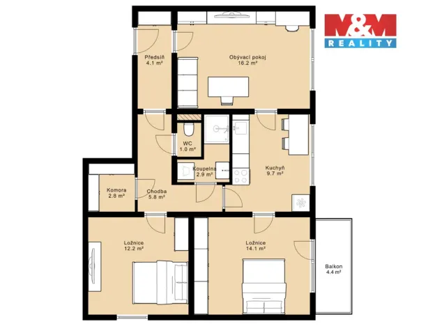 Prodej bytu 3+1, Jihlava, Královský vršek, 72 m2