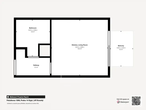 Pronájem bytu 1+kk, Praha - Kyje, Pelušková, 27 m2