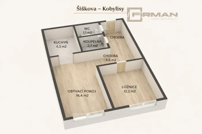Prodej bytu 2+kk, Praha - Kobylisy, Šiškova, 43 m2