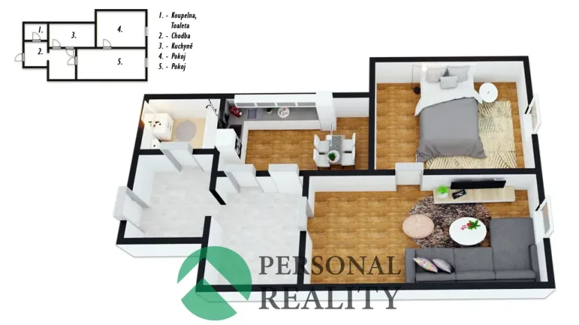Pronájem bytu 2+1, Pardubice, Zelenobranská, 54 m2