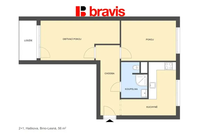 Prodej bytu 2+1, Brno - Lesná, Haškova, 58 m2