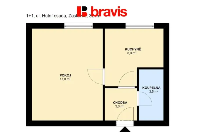 Pronájem bytu 1+1, Zastávka, Hutní osada, 27 m2