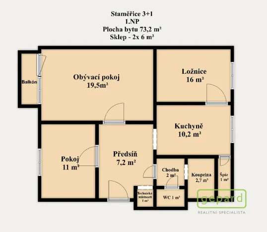 Pronájem bytu 3+1, Dolní Újezd - Staměřice, 73 m2