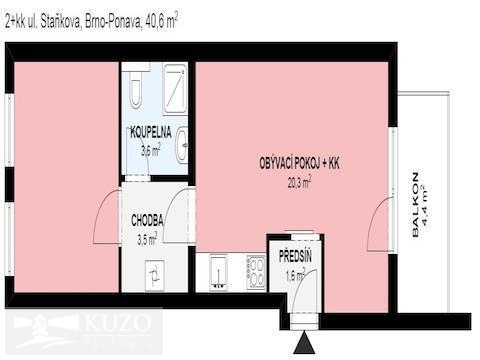 Pronájem bytu 2+kk, Brno, Staňkova, 41 m2